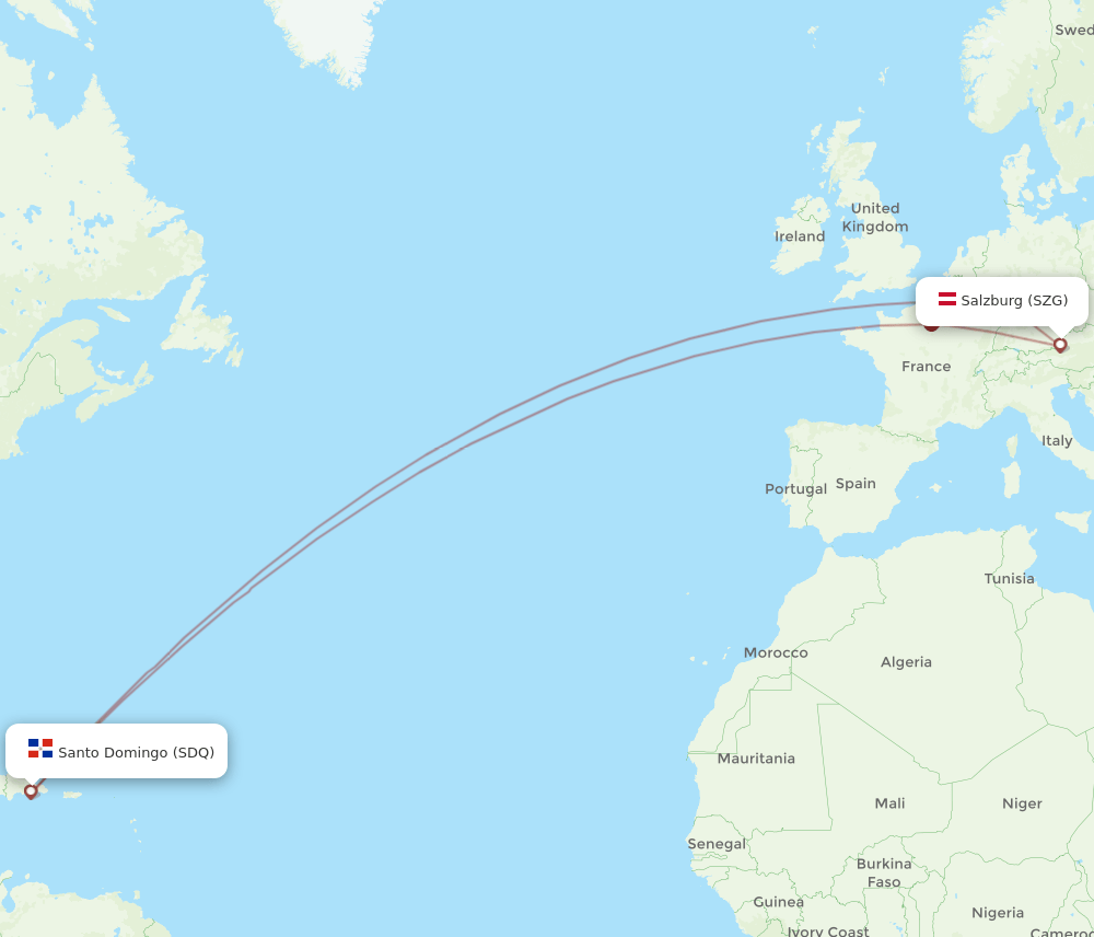 Salzburg - Santo Domingo route map and flight paths