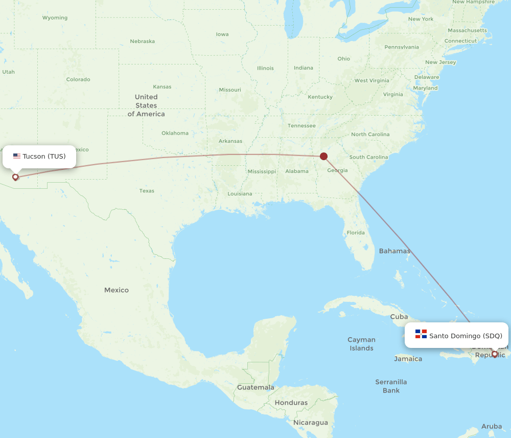 Tucson - Santo Domingo route map and flight paths