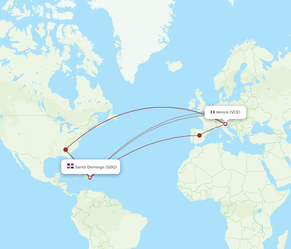 SDQ to VCE flights and routes map