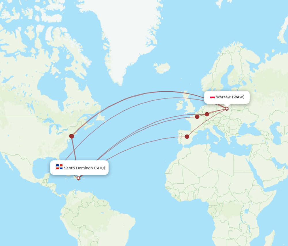 SDQ-WAW flight routes