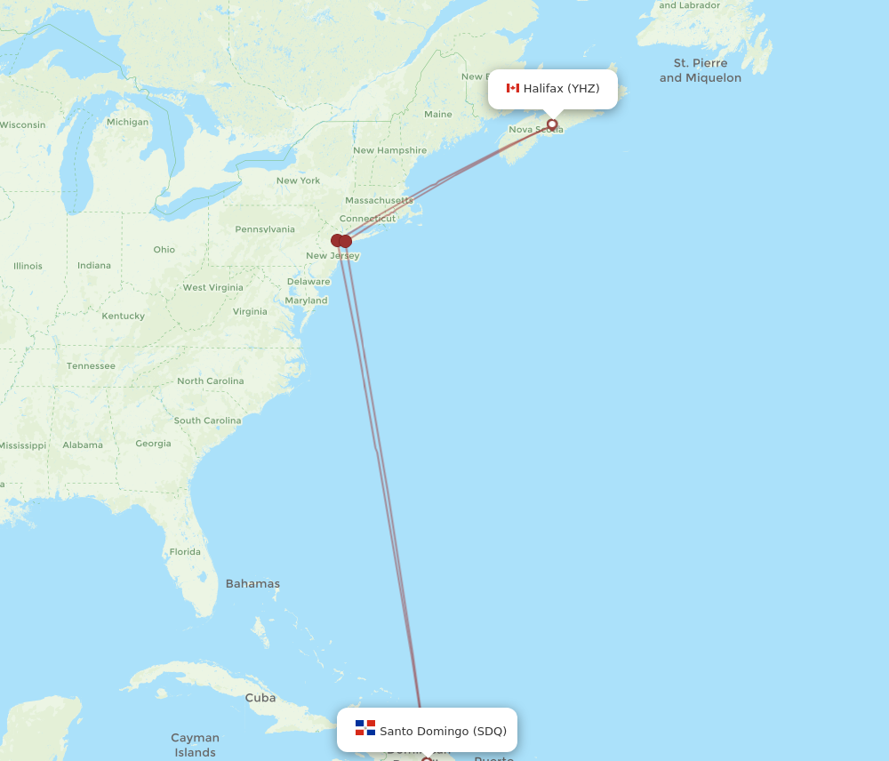 YHZ to SDQ flights and routes map