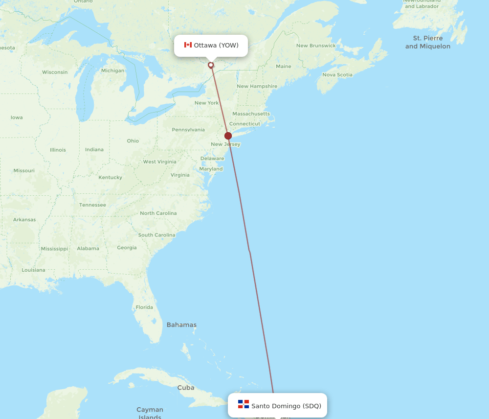 SDQ-YOW flight routes