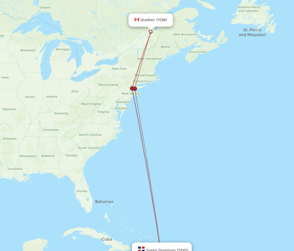 SDQ to YQB flights and routes map