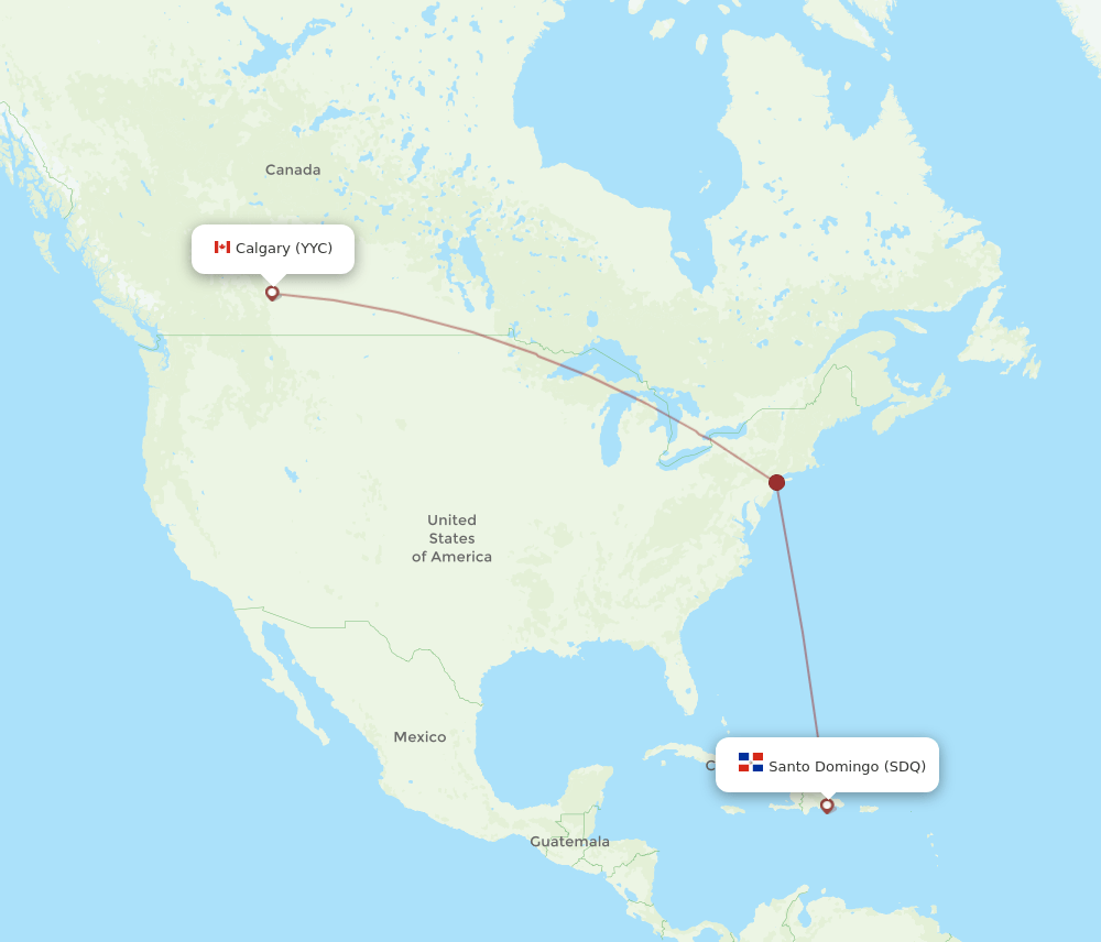 Calgary - Santo Domingo route map and flight paths