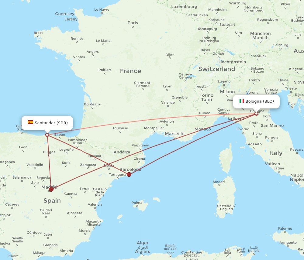 SDR-BLQ flight routes