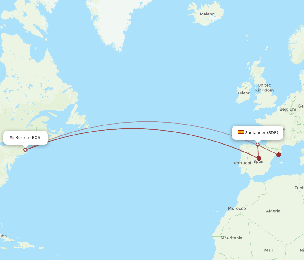 SDR-BOS flight routes