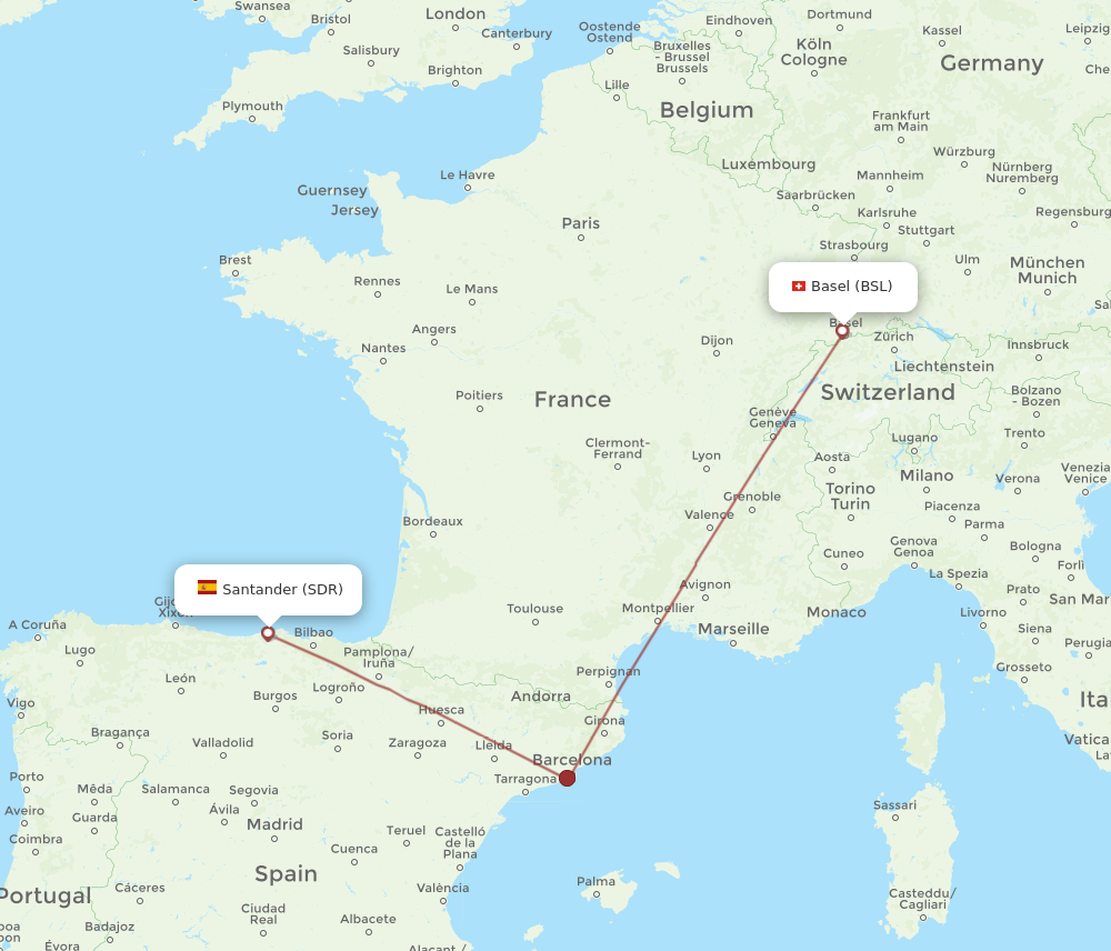 SDR to BSL flights and routes map