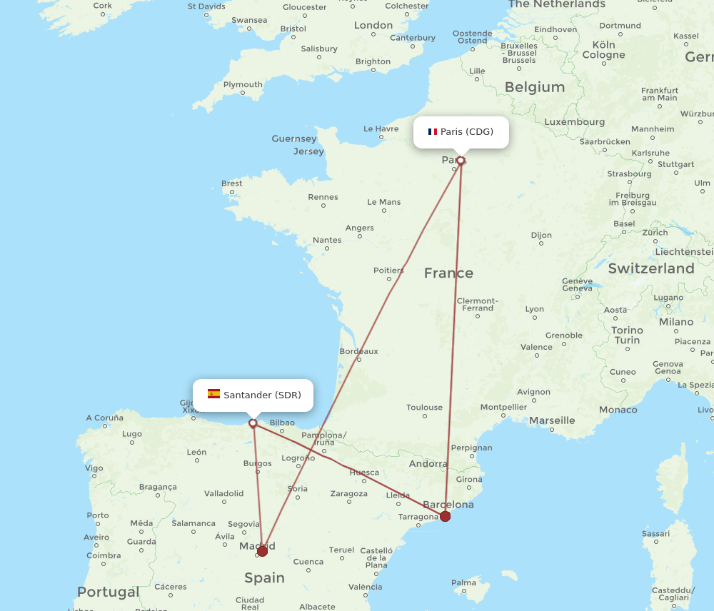 SDR to CDG flights and routes map