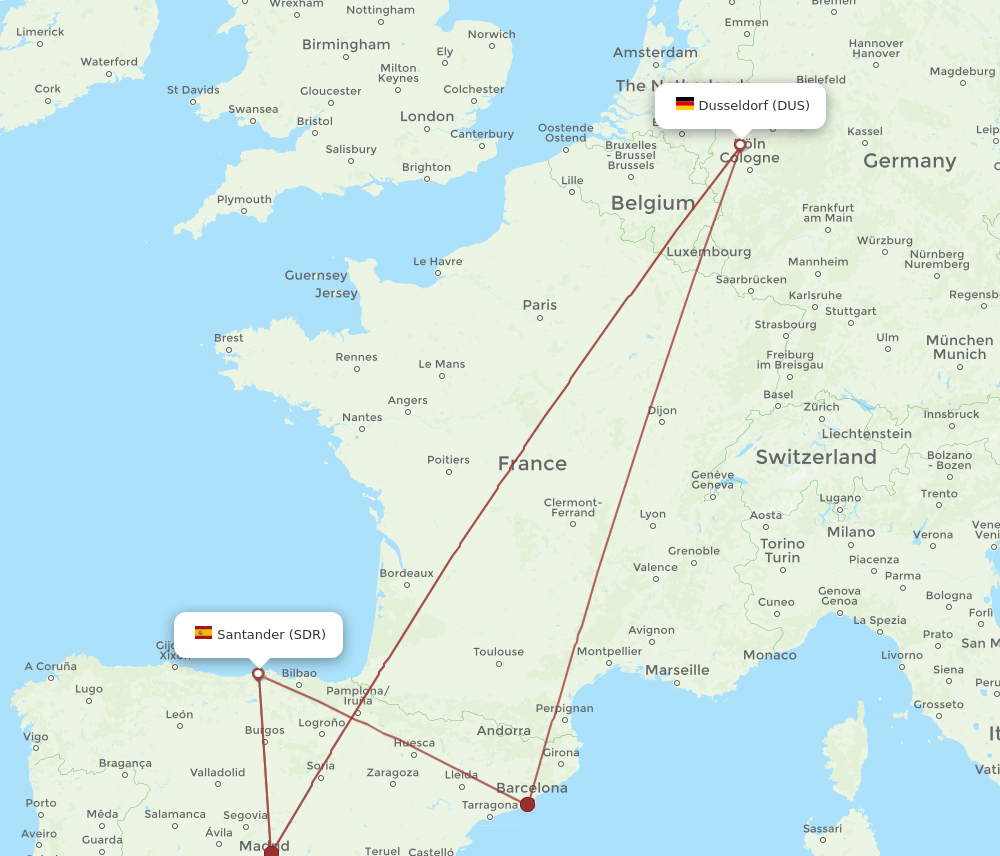 SDR-DUS flight routes