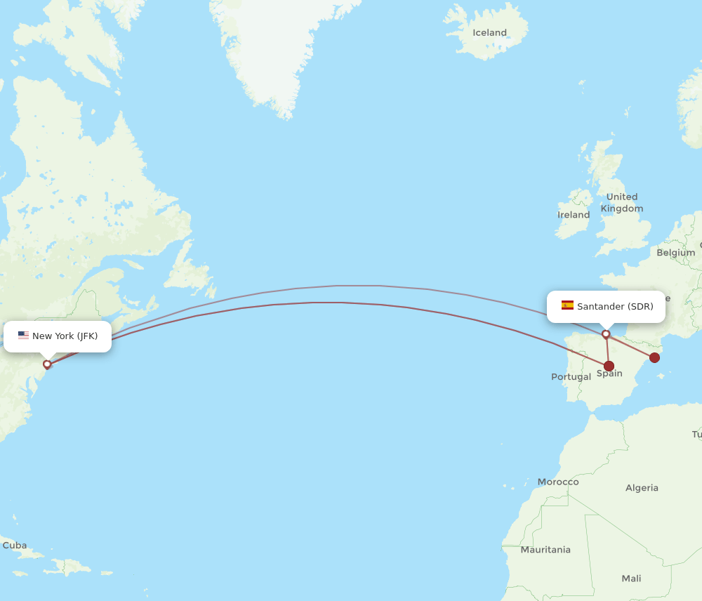 SDR-JFK flight routes