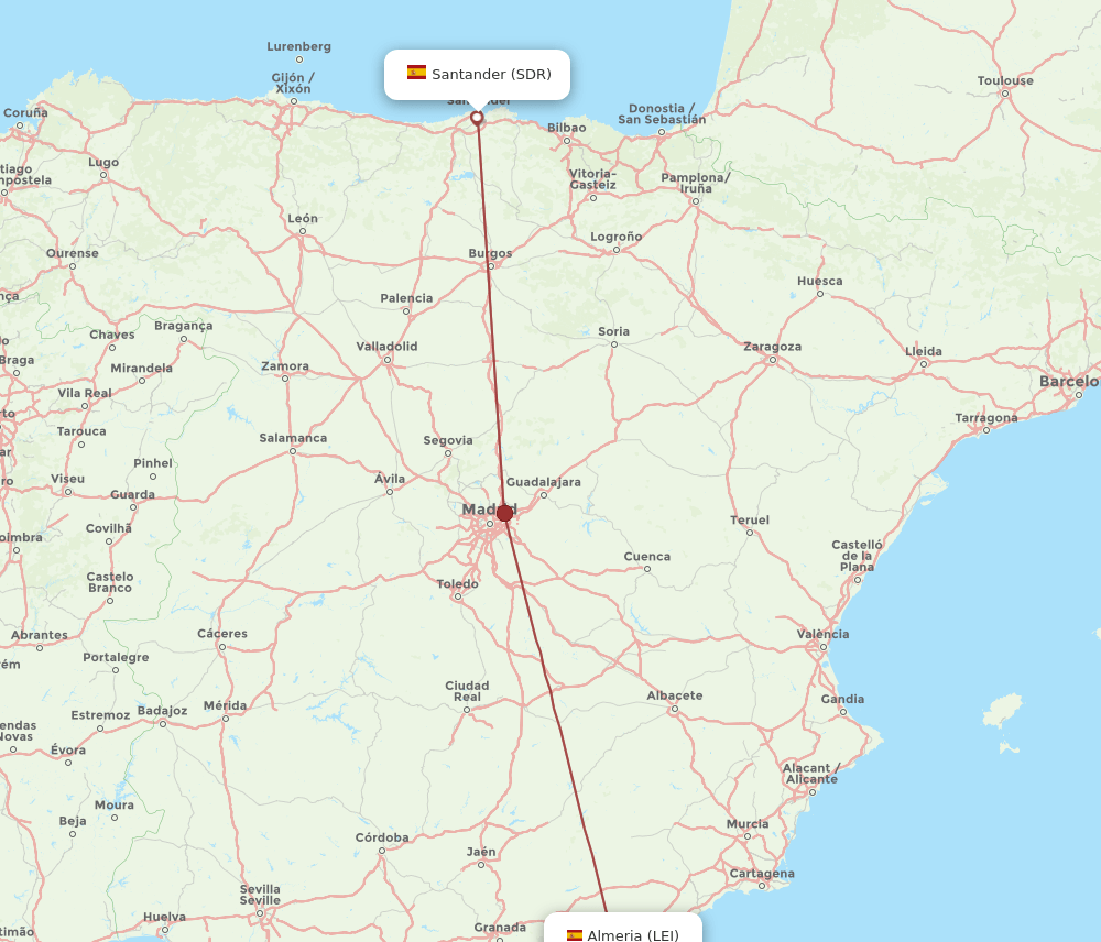 SDR to LEI flights and routes map