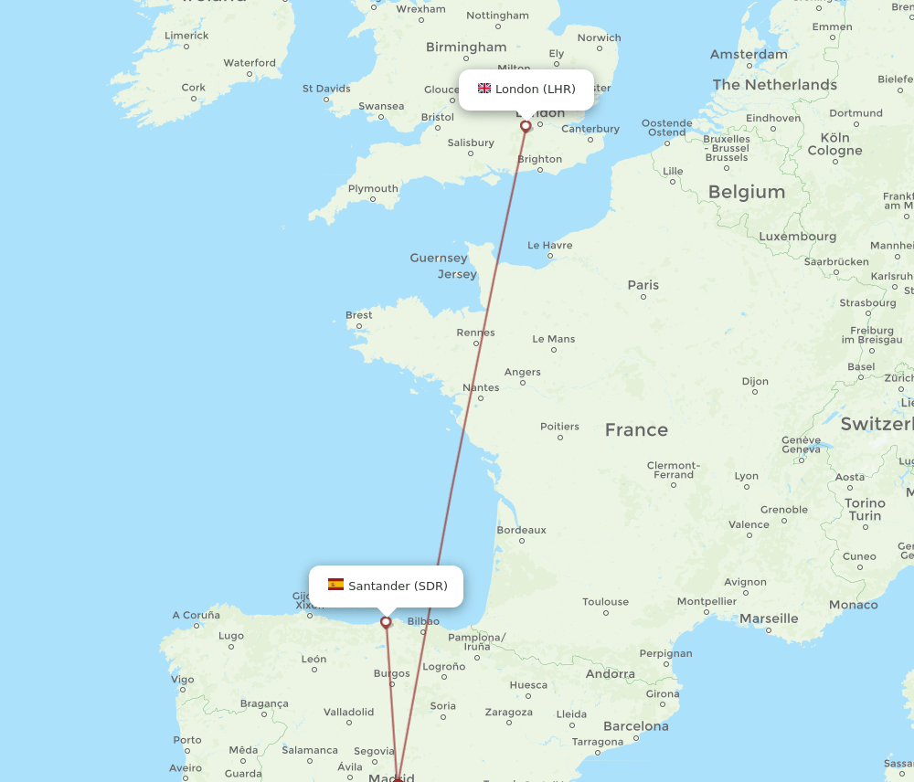 SDR-LHR flight routes