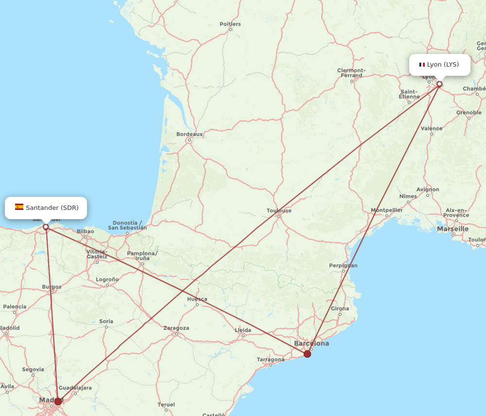 SDR to LYS flights and routes map