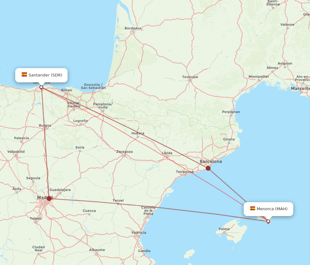 SDR-MAH flight routes