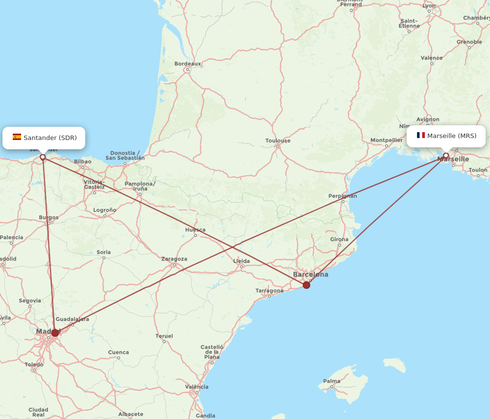 SDR to MRS flights and routes map