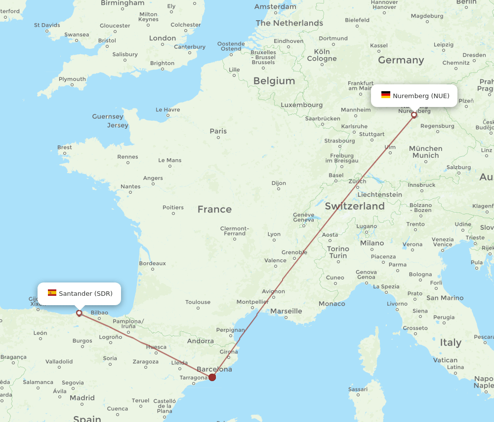SDR-NUE flight routes