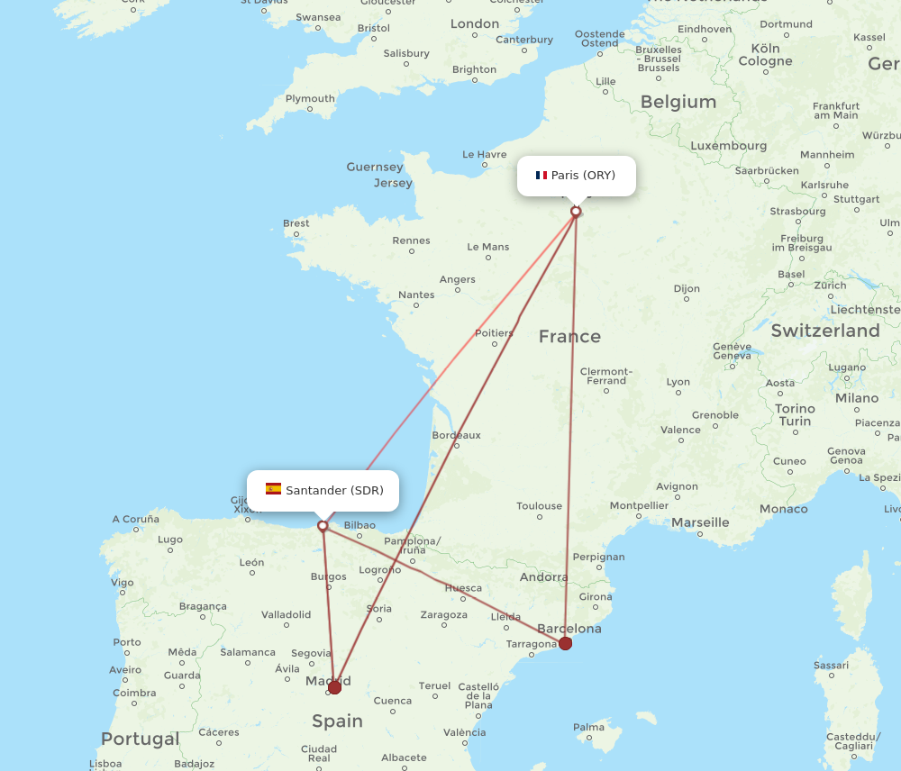 SDR to ORY flights and routes map