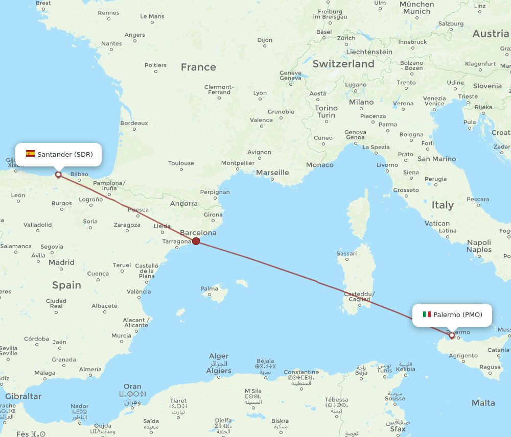 SDR to PMO flights and routes map