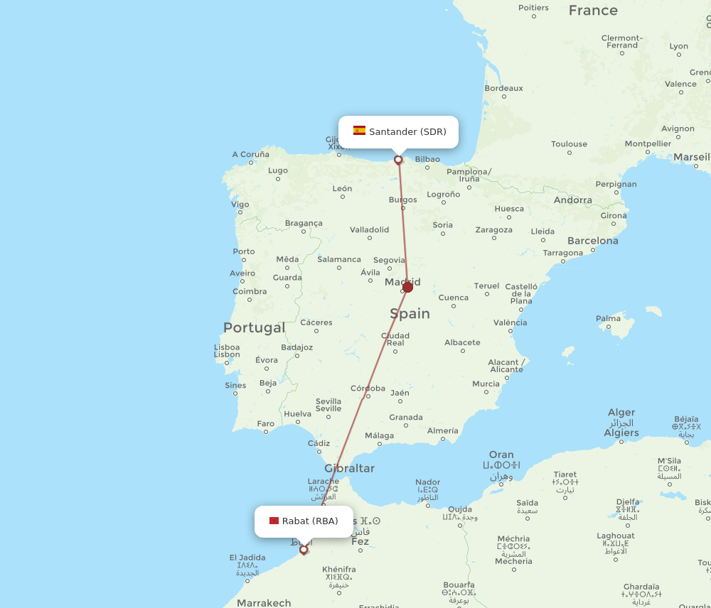 SDR-RBA flight routes