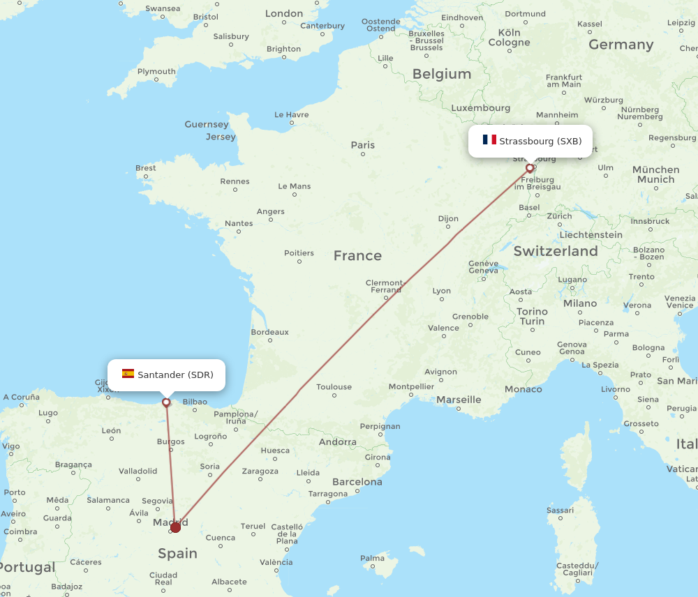 SDR to SXB flights and routes map