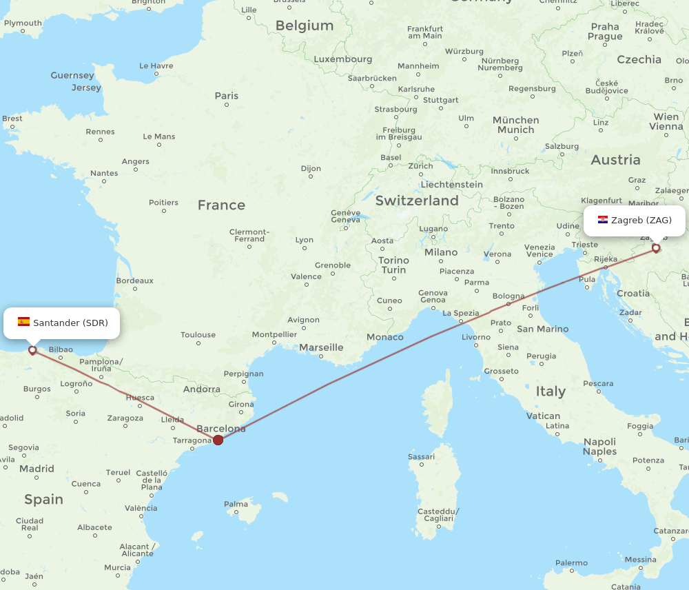 ZAG to SDR flights and routes map