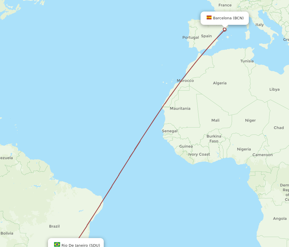 SDU to BCN flights and routes map