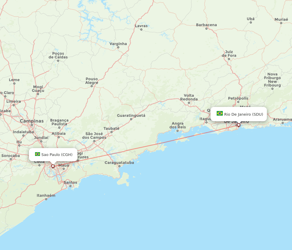 Rio De Janeiro - Sao Paulo route map and flight paths