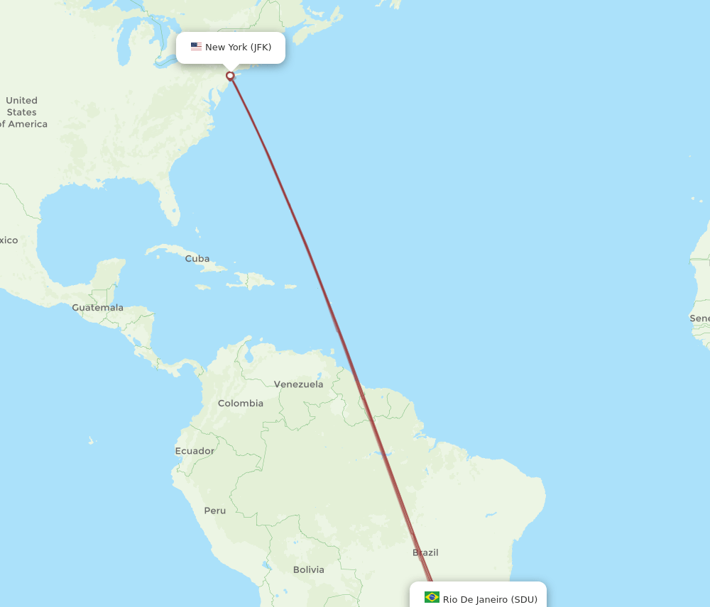 SDU to JFK flights and routes map