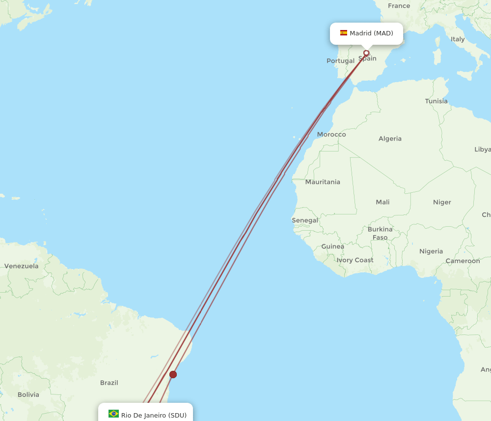 SDU to MAD flights and routes map