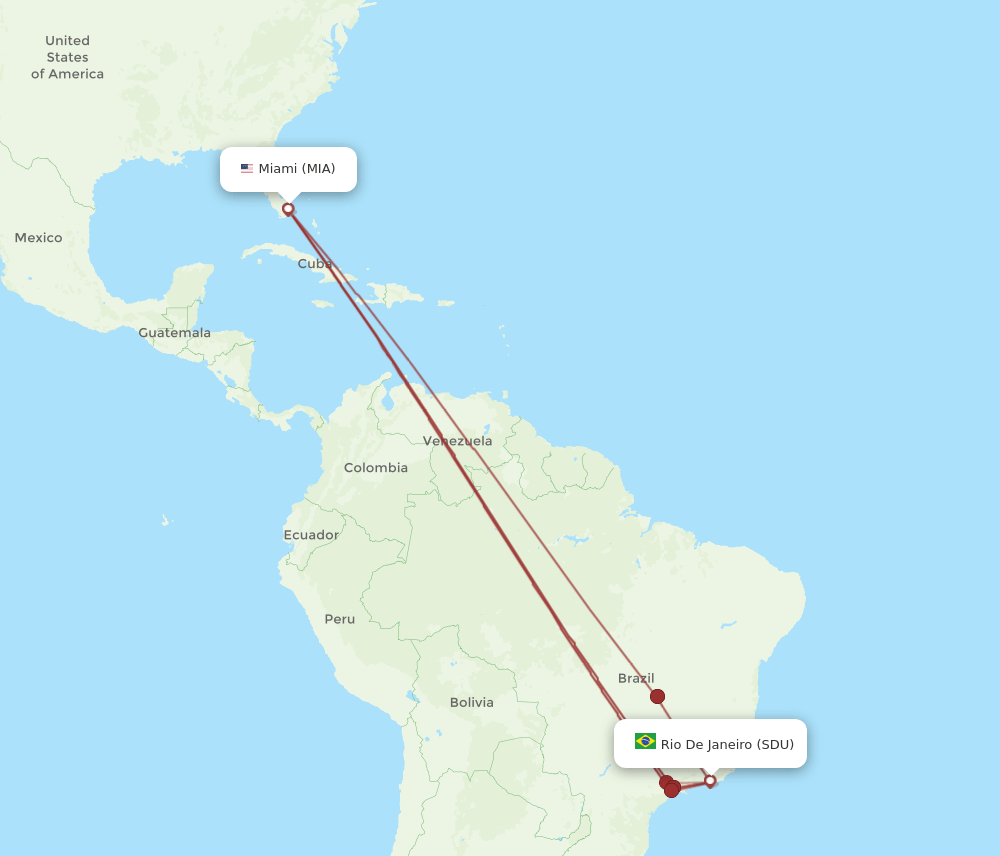 SDU to MIA flights and routes map