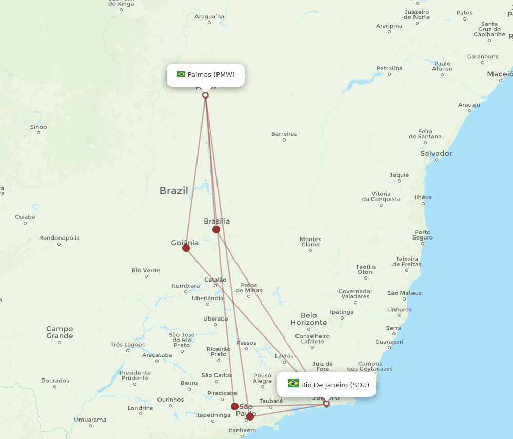 SDU to PMW flights and routes map