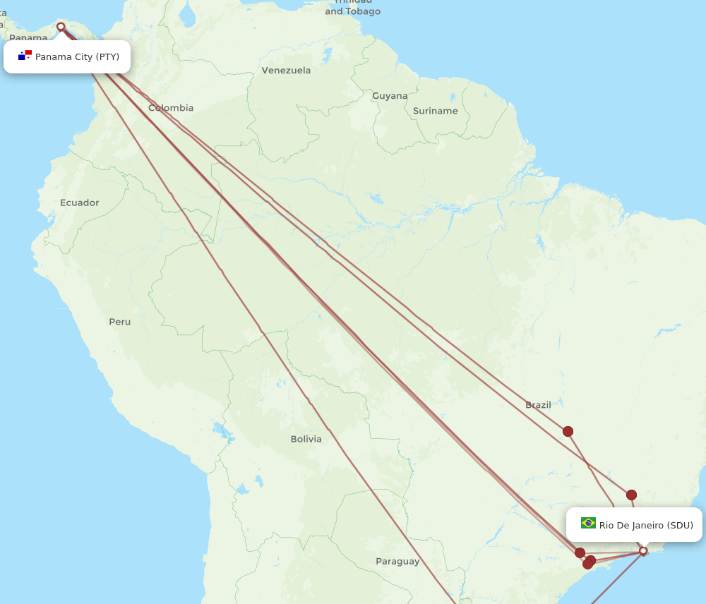 SDU to PTY flights and routes map