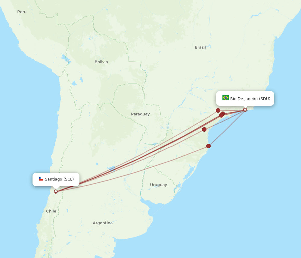SDU to SCL flights and routes map