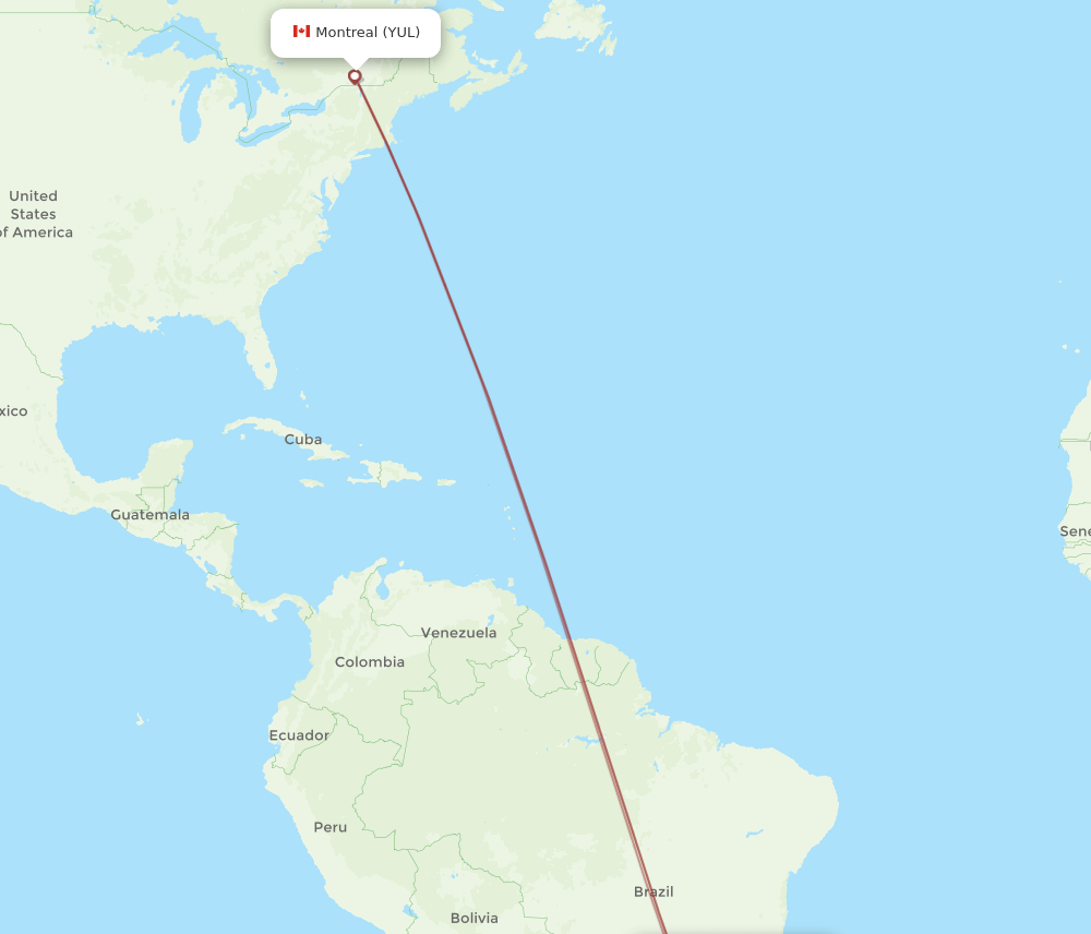 Montreal - Rio De Janeiro route map and flight paths