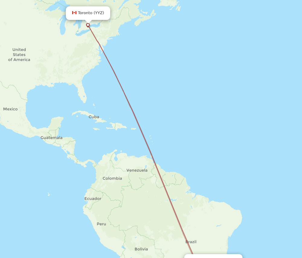 Toronto - Rio De Janeiro route map and flight paths