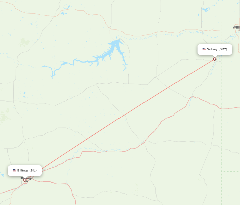 SDY to BIL flights and routes map