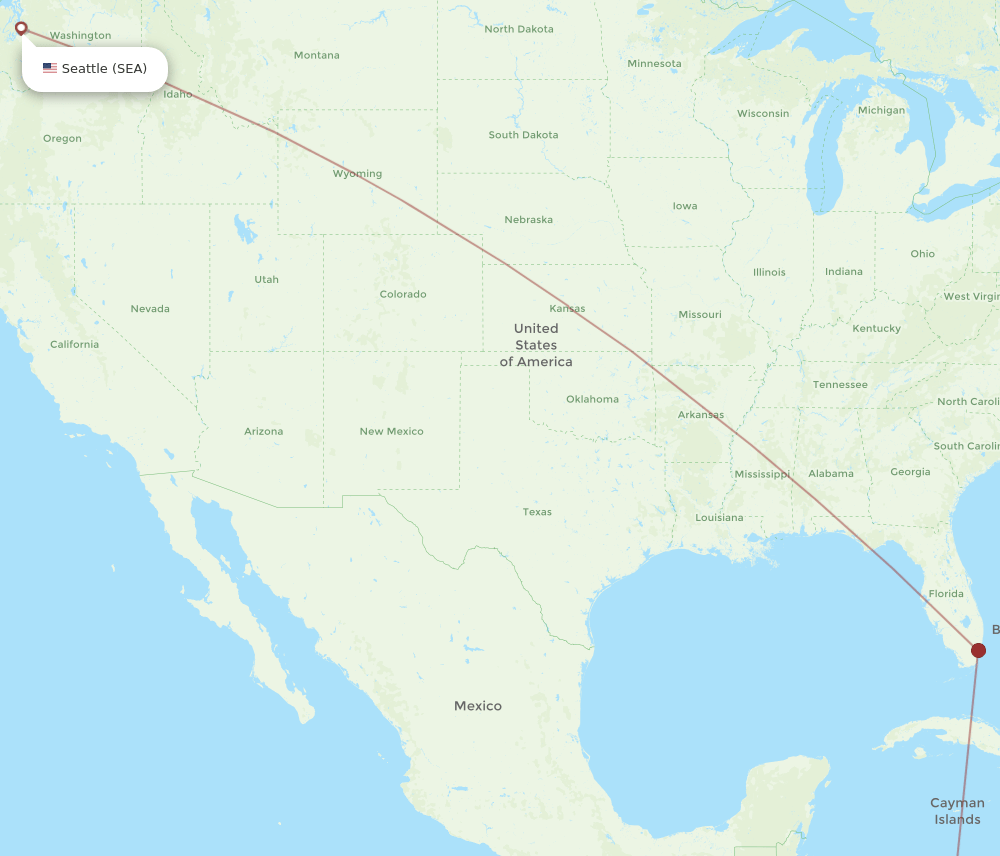 Seattle - San Andres Island route map and flight paths