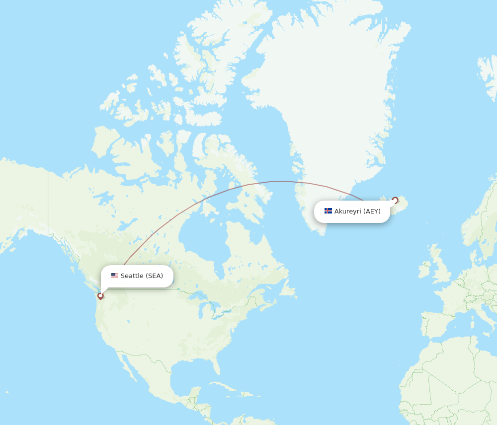 SEA to AEY flights and routes map