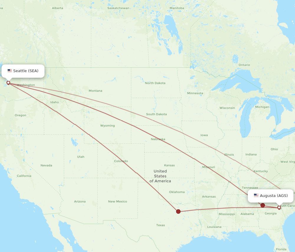 SEA to AGS flights and routes map