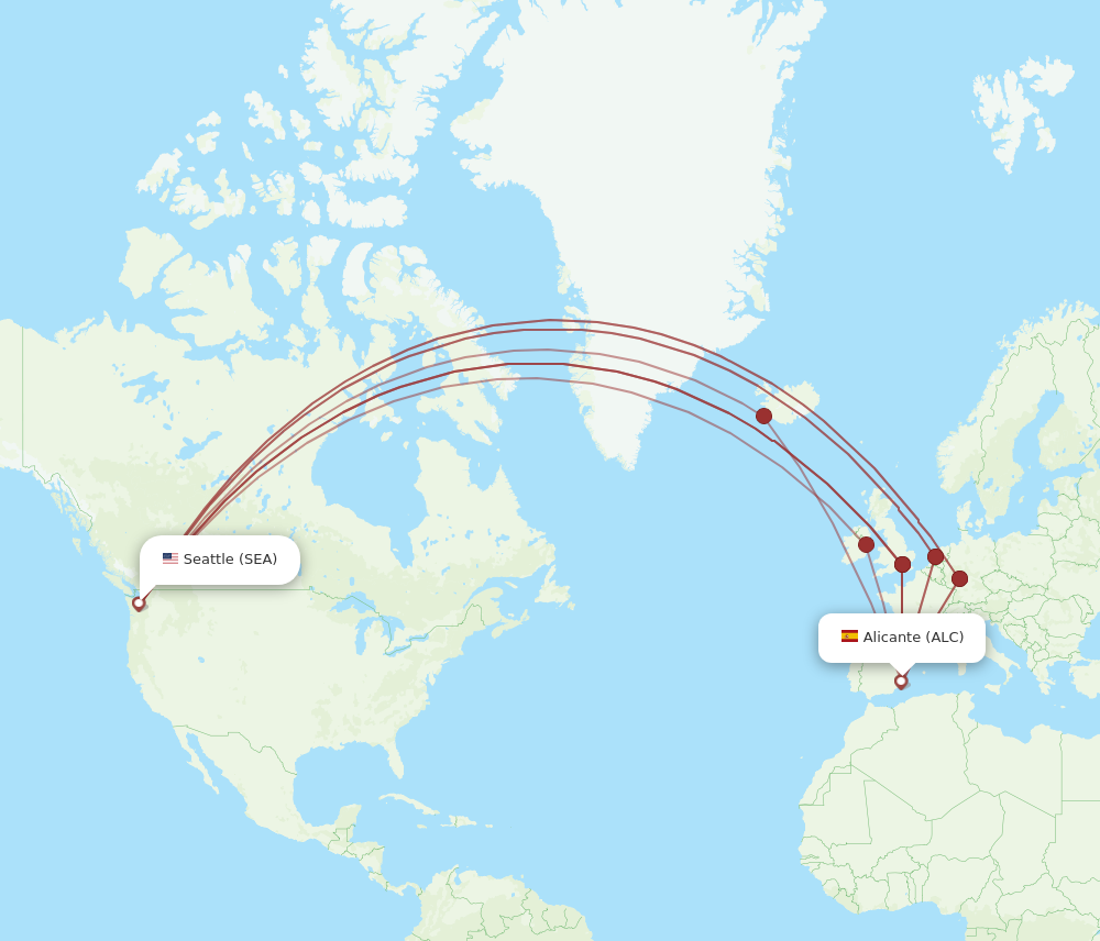 SEA to ALC flights and routes map