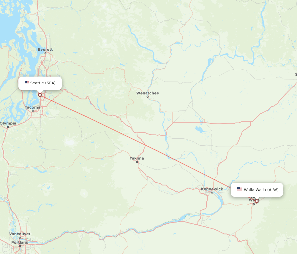 Seattle - Walla Walla route map and flight paths