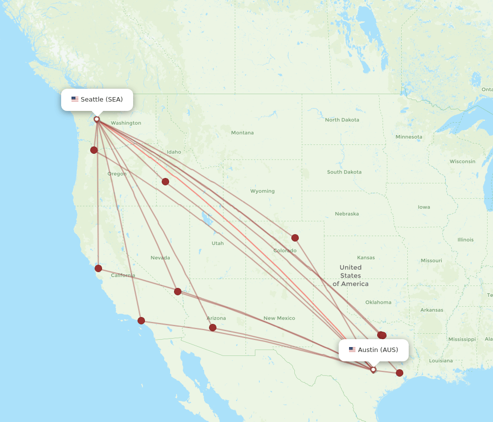 SEA-AUS flight routes