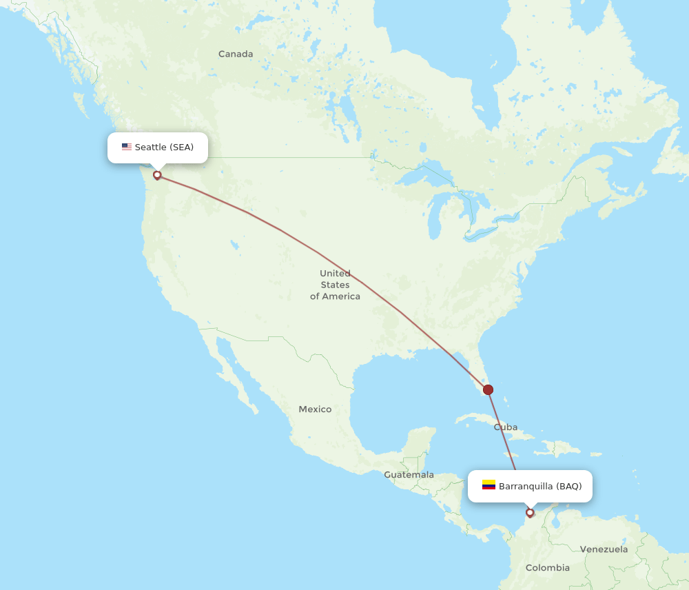 SEA to BAQ flights and routes map