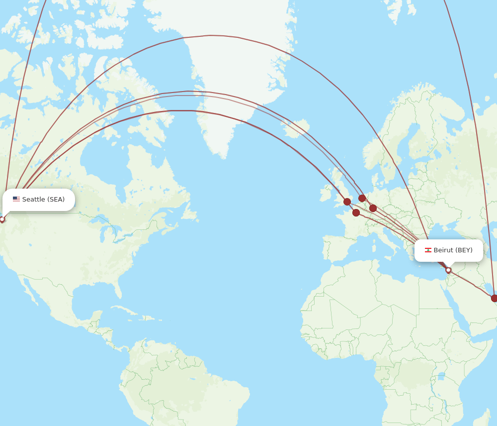 SEA to BEY flights and routes map