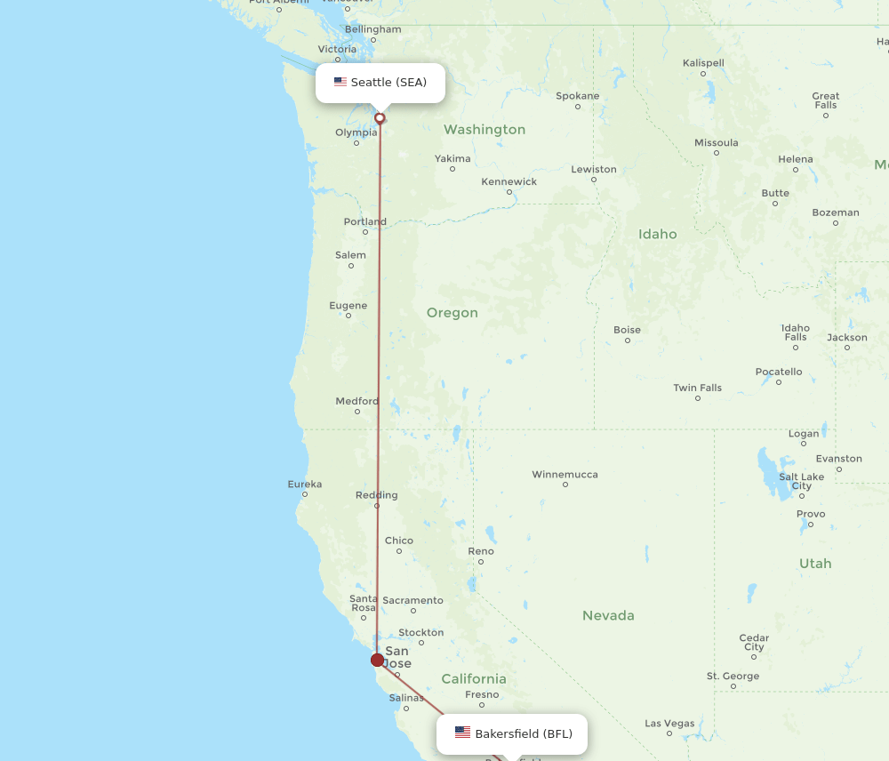 SEA to BFL flights and routes map