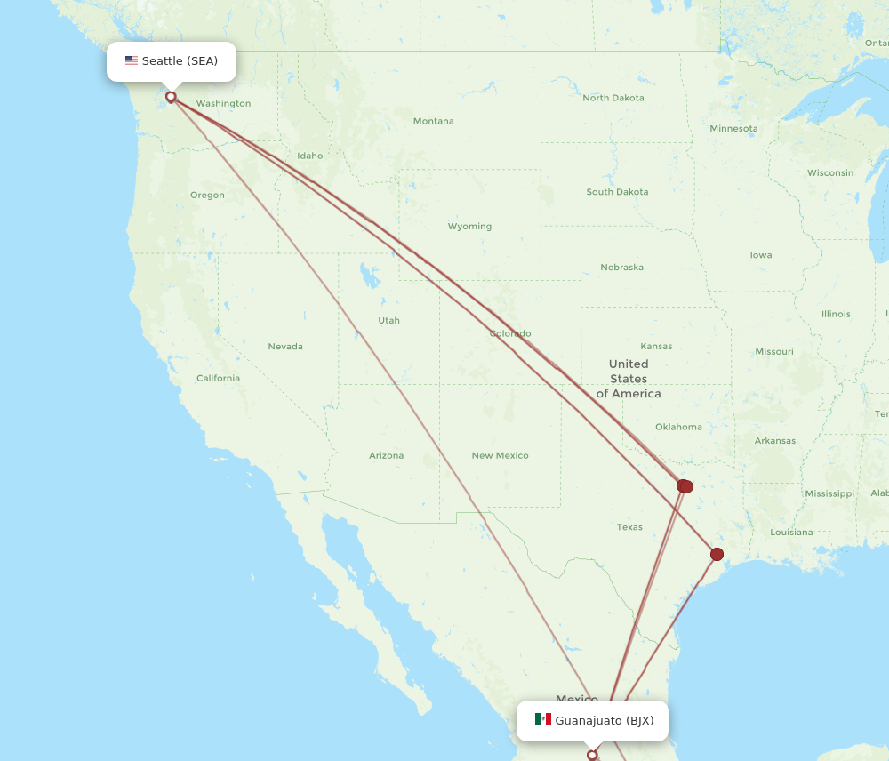 SEA to BJX flights and routes map