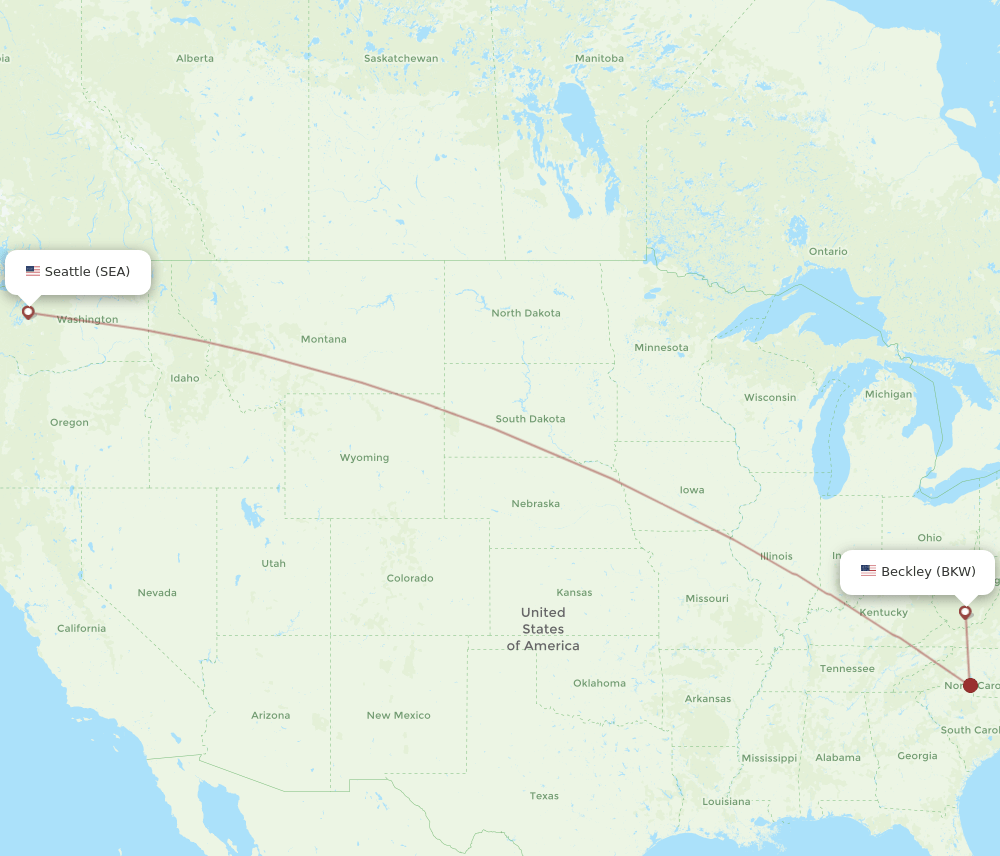SEA to BKW flights and routes map