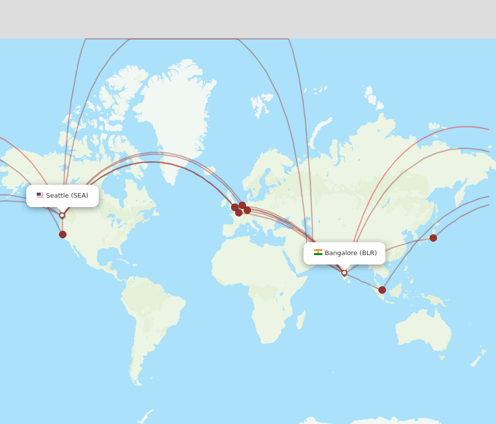 SEA to BLR flights and routes map