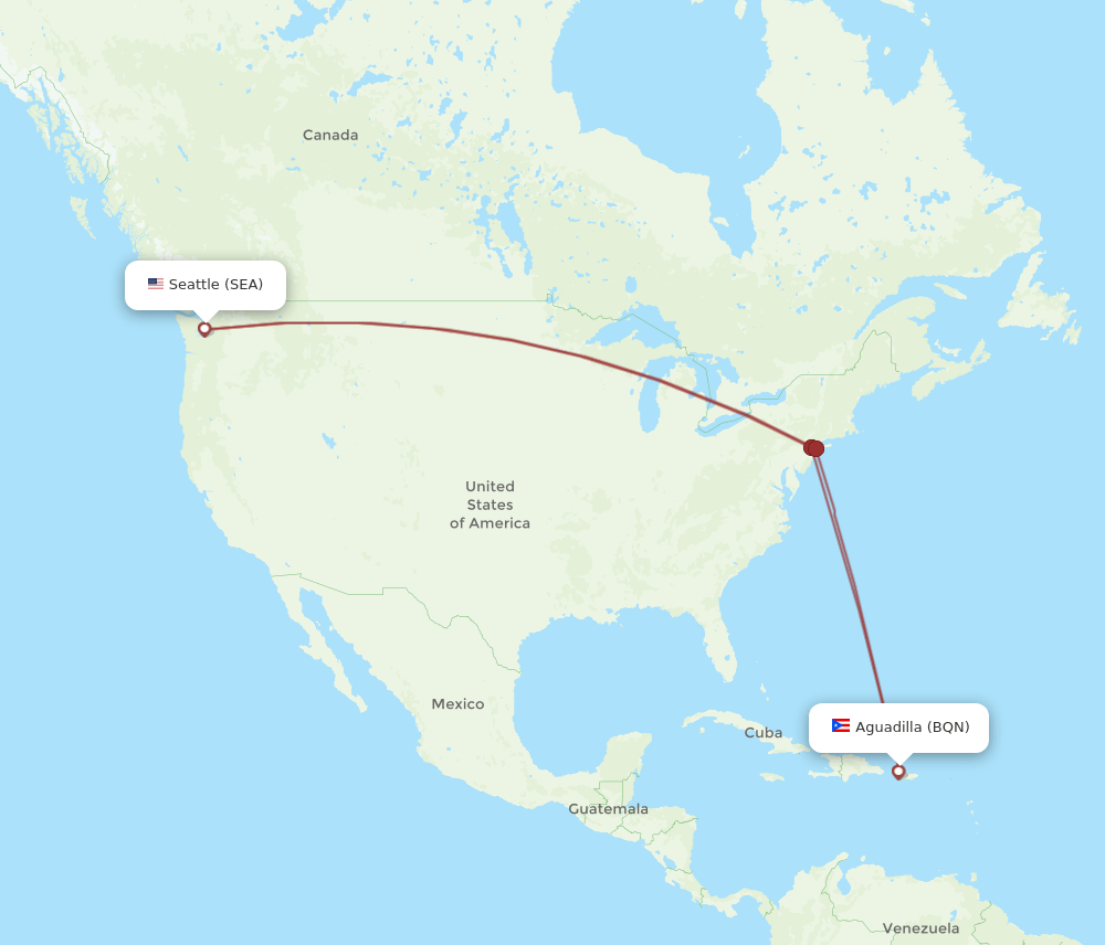 SEA to BQN flights and routes map