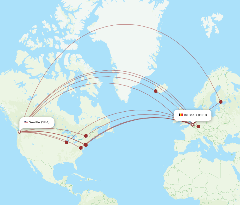 SEA to BRU flights and routes map